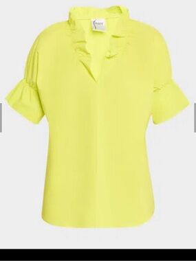 Finley Lemon Ruffle V-Neck Short Sleeve Blouse